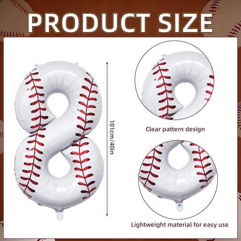 Baseball Birthday Decor, 40'' Baseball Number 8 Balloon,Sport Themed Balloons Party Decorations (8) in Saudi Arabia