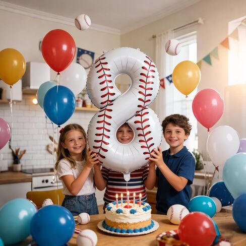 Baseball Birthday Decor, 40'' Baseball Number 8 Balloon,Sport Themed Balloons Party Decorations (8) in Saudi Arabia