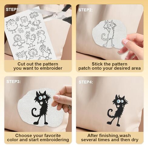 24Pcs Cute Cat Bird Water Soluble Hand Sewing Stabilizers, 8.3"x11.7" Funny Animal Embroidery Pattern Stabilizer, 4 Sheets Fluffy Cat Bird Stick and Stitch Embroidery Paper Sticker in Saudi Arabia