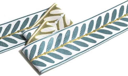 Jacquard Ribbon Trim 10.9 Yards, 2.4" Wide Embroidered Green Leaf Ribbon for Sewing, Fabric Trim for Drapes Curtain Handmade Bag Clothing DIY Belts (Blue) in Saudi Arabia