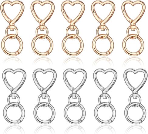 10 Pcs Heart Swivel Spring Clasps with 10 Pcs Metal Spring Key Chain Hook Clasps Heart Keychain Clip Set with Springs Snap Hook Valentine's Day Gift for Her DIY Key Rings for Keys Bag Purse DIY Crafts in Saudi Arabia