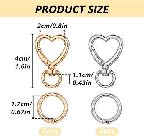 10 Pcs Heart Swivel Spring Clasps with 10 Pcs Metal Spring Key Chain Hook Clasps Heart Keychain Clip Set with Springs Snap Hook Valentine's Day Gift for Her DIY Key Rings for Keys Bag Purse DIY Crafts in Saudi Arabia