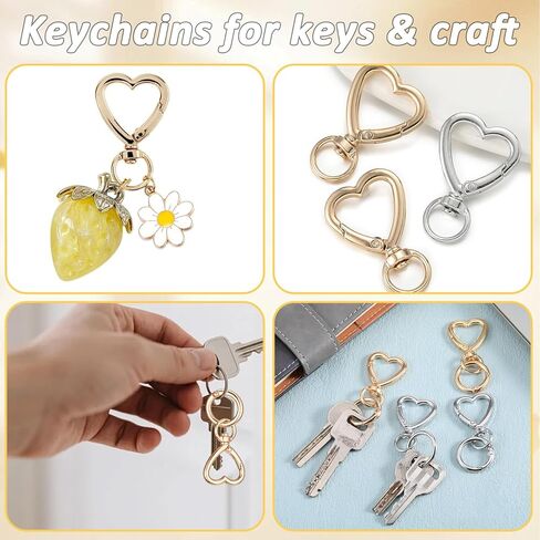 10 Pcs Heart Swivel Spring Clasps with 10 Pcs Metal Spring Key Chain Hook Clasps Heart Keychain Clip Set with Springs Snap Hook Valentine's Day Gift for Her DIY Key Rings for Keys Bag Purse DIY Crafts in Saudi Arabia
