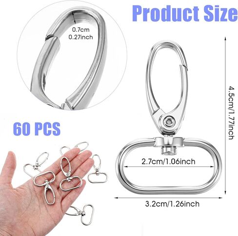 60 Pcs 1 Inch Swivel Lobster Claw Clasps for Keychains, Heavy Duty Zinc Alloy Lanyard Clip with Secure Lock, 360° Rotating Swivel Hooks for Purses, Bags, DIY Crafts and Pet Accessories in Saudi Arabia