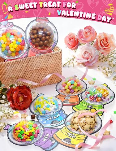 56 PCS Gumball Machine Valentines Candy Card Set, DIY Valentine Cards with Plastic Domes, Valentines for Kids Party Favor, Valentine School Classroom Exchange Prizes for Girls Boys（No Snacks Inside） in Saudi Arabia