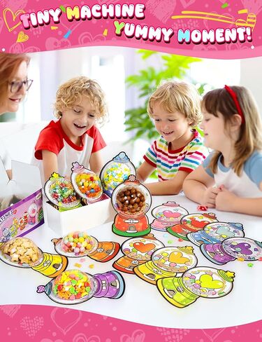 56 PCS Gumball Machine Valentines Candy Card Set, DIY Valentine Cards with Plastic Domes, Valentines for Kids Party Favor, Valentine School Classroom Exchange Prizes for Girls Boys（No Snacks Inside） in Saudi Arabia