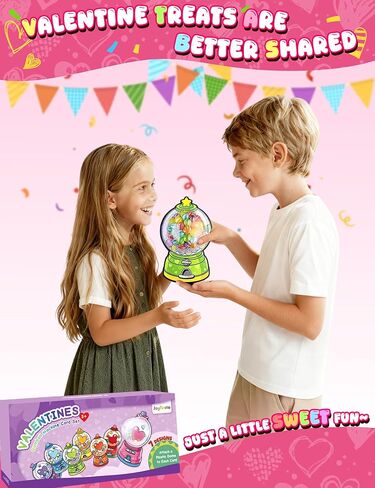 56 PCS Gumball Machine Valentines Candy Card Set, DIY Valentine Cards with Plastic Domes, Valentines for Kids Party Favor, Valentine School Classroom Exchange Prizes for Girls Boys（No Snacks Inside） in Saudi Arabia