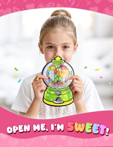 56 PCS Gumball Machine Valentines Candy Card Set, DIY Valentine Cards with Plastic Domes, Valentines for Kids Party Favor, Valentine School Classroom Exchange Prizes for Girls Boys（No Snacks Inside） in Saudi Arabia