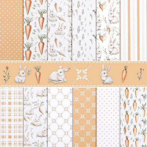 Konsait 24 Sheets Easter Origami Paper 6x6, Single Sided Spring Easter Patterned Paper Rabbit Carrot Decorative Craft Papers Sheets for Card Making Scrapbook Supplies in Saudi Arabia