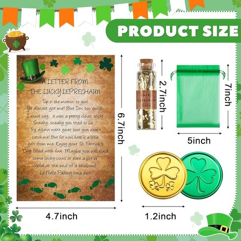 St. Patrick's Day Leprechaun Trap Kit Leprechaun Letter Shamrock Green Gold Coins Printed Hat Footprints Note Mini Lucky Gold Glitter in a Corked Bottle for Irish Trap Gift Toy Party Decor in Saudi Arabia