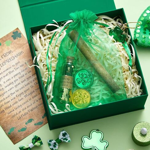 St. Patrick's Day Leprechaun Trap Kit Leprechaun Letter Shamrock Green Gold Coins Printed Hat Footprints Note Mini Lucky Gold Glitter in a Corked Bottle for Irish Trap Gift Toy Party Decor in Saudi Arabia