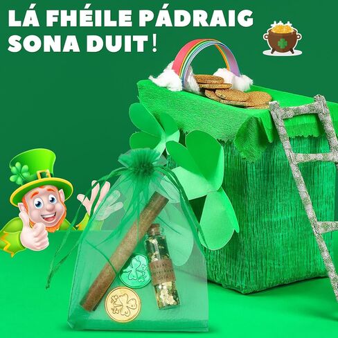 St. Patrick's Day Leprechaun Trap Kit Leprechaun Letter Shamrock Green Gold Coins Printed Hat Footprints Note Mini Lucky Gold Glitter in a Corked Bottle for Irish Trap Gift Toy Party Decor in Saudi Arabia
