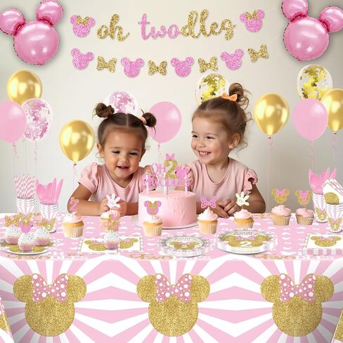 166 Pcs Oh Twodles Birthday Party Supplies Girl, 2nd Birthday Decorations for Girl Paper Plates Napkins Cups Tablecloth Banner for Pink Gold Oh Twodles Birth day Decorations for Girls Serve 16 Guests in Saudi Arabia