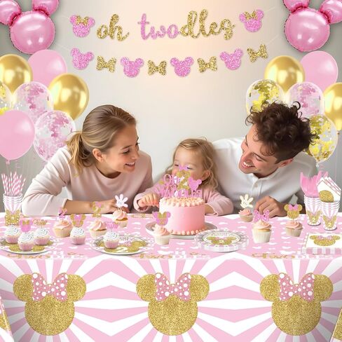 166 Pcs Oh Twodles Birthday Party Supplies Girl, 2nd Birthday Decorations for Girl Paper Plates Napkins Cups Tablecloth Banner for Pink Gold Oh Twodles Birth day Decorations for Girls Serve 16 Guests in Saudi Arabia