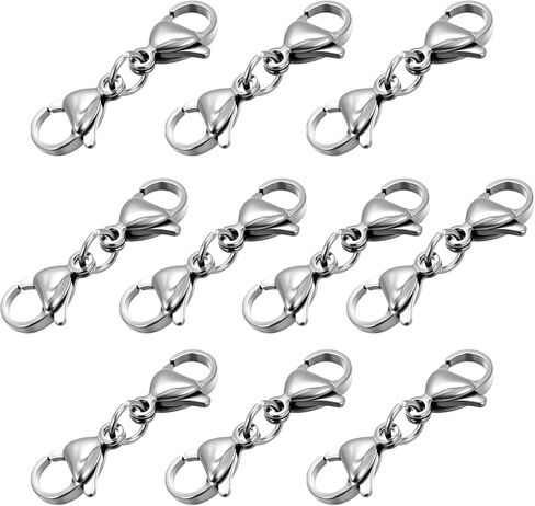 10PCS Double Lobster Clasp Necklace Extender Connector Stainless Steel Lobster Claw Clasps for DIY Jewelry Making Necklace and Bracelet Clips Women Gifts(Silver) in Saudi Arabia
