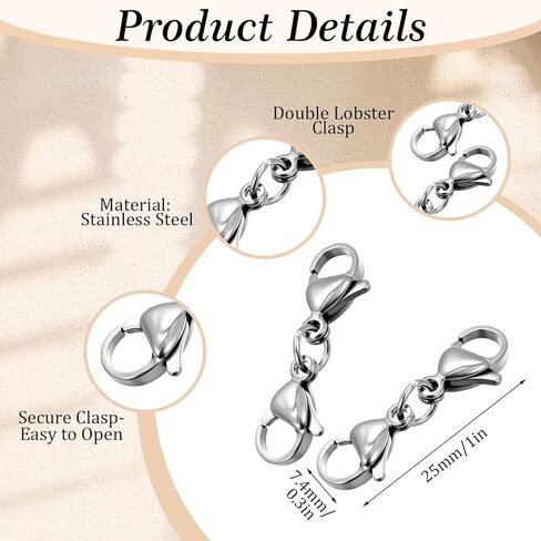 10PCS Double Lobster Clasp Necklace Extender Connector Stainless Steel Lobster Claw Clasps for DIY Jewelry Making Necklace and Bracelet Clips Women Gifts(Silver) in Saudi Arabia