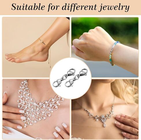 10PCS Double Lobster Clasp Necklace Extender Connector Stainless Steel Lobster Claw Clasps for DIY Jewelry Making Necklace and Bracelet Clips Women Gifts(Silver) in Saudi Arabia