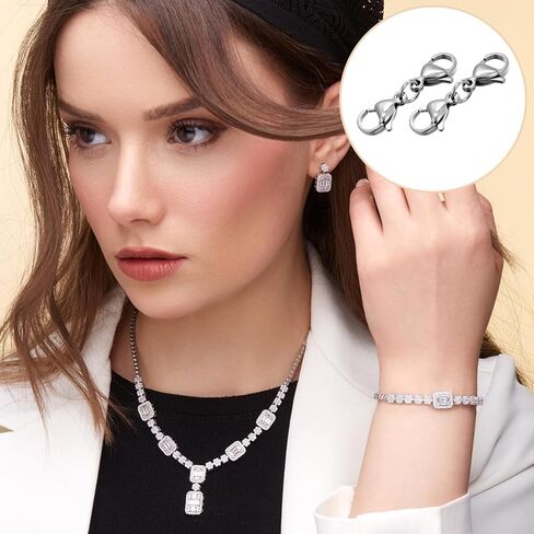 10PCS Double Lobster Clasp Necklace Extender Connector Stainless Steel Lobster Claw Clasps for DIY Jewelry Making Necklace and Bracelet Clips Women Gifts(Silver) in Saudi Arabia