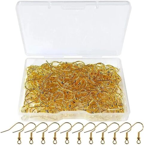 100pcs Earring Hooks with Ball and Coil, Hypo Allergenic Plated Gold Ear Wires with Transparent Storage Box, for DIY Jewelry Making in Saudi Arabia