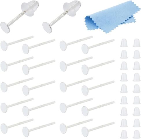 DICOSMETIC 15 Pairs 925 Sterling Silver Earrings Posts Flat Pad Earring Studs 3mm Silver Earring Pads Blanks Earring Pin with 50Pcs Ear Nuts and 1Pc Polishing Cloth for Jewelry Making in Saudi Arabia
