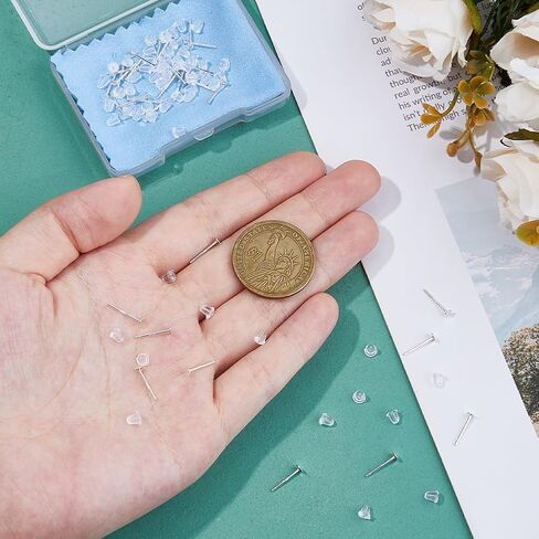 DICOSMETIC 15 Pairs 925 Sterling Silver Earrings Posts Flat Pad Earring Studs 3mm Silver Earring Pads Blanks Earring Pin with 50Pcs Ear Nuts and 1Pc Polishing Cloth for Jewelry Making in Saudi Arabia