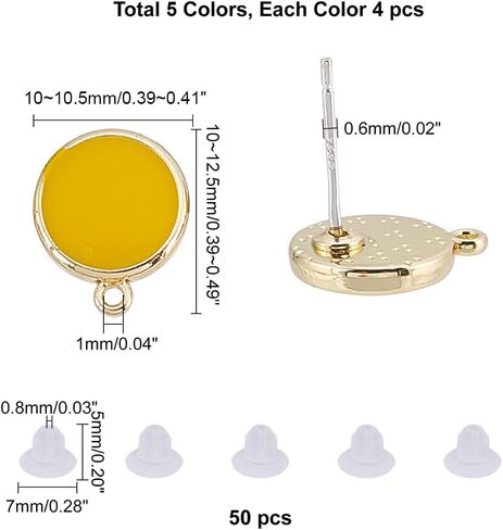 SUPERFINDINGS 24Pcs 6 Colors Alloy Enamel Stud Earrings Post with 0.6mm 925 Sterling Silver Pins and 50Pcs Plastic Ear Nuts Flat Round Earring Post with Loop for Jewelry Making,Hole:1mm in Saudi Arabia