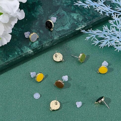 SUPERFINDINGS 24Pcs 6 Colors Alloy Enamel Stud Earrings Post with 0.6mm 925 Sterling Silver Pins and 50Pcs Plastic Ear Nuts Flat Round Earring Post with Loop for Jewelry Making,Hole:1mm in Saudi Arabia