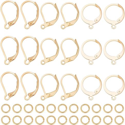 Beebeecraft 1 Box 30Pcs Leverback Earring Hooks with Jump Rings 24K Gold Plated 304 Stainless Steel French Ear Wire Clasp Clip for Dangle Earring Jewelry Making Findings in Saudi Arabia