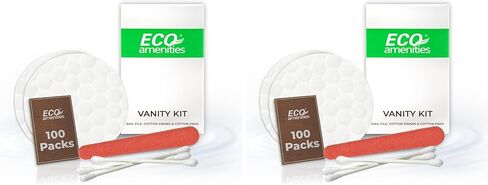 ECO Amenities Hotel Vanity Set, Travel Cotton Pads, Cotton Swabs, and Nail File Packed in Individually Wrapped Paper Box, 100 Sets per Case in Saudi Arabia