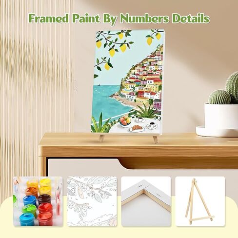 GHHKUD 4 Pack Framed Paint by Numbers City Travel for Adults Kids, DIY Easy Painting by Numbers with Frame Wooden Holder, Painting Art on Canvas Gifts Home Wall Decor 20x30cm in Saudi Arabia