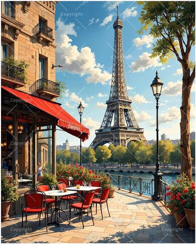 Paris Café Scene Paint by Numbers Kit for Adults - DIY Eiffel Tower with Red Canopy Bistro Painting on Canvas 16x20 Inches, Acrylic Paint Set, Suitable for Beginners, Art for Home Decoration or Gifts in Saudi Arabia