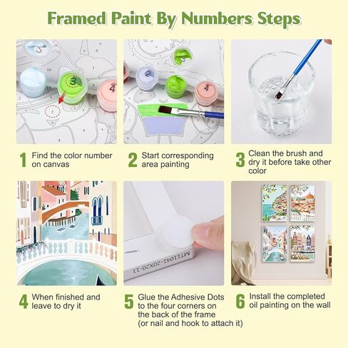 GHHKUD 4 Pack Framed Paint by Numbers City Travel for Adults Kids, DIY Easy Painting by Numbers with Frame Wooden Holder, Painting Art on Canvas Gifts Home Wall Decor 20x30cm in Saudi Arabia