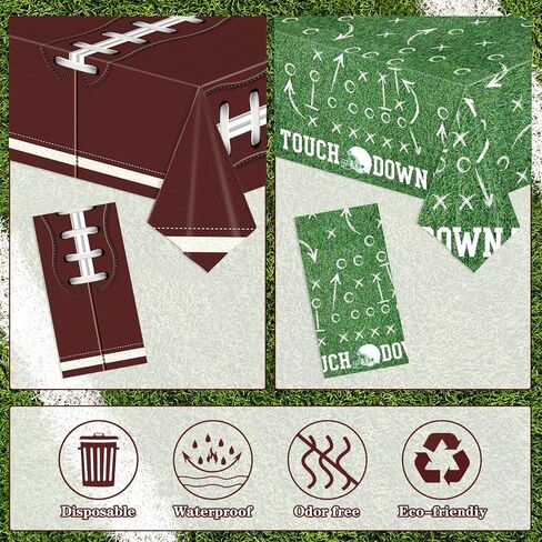 Football Tablecloth Plastic Touchdown Tablecloths Disposable Table Cover Rectangle Tailgate Game Day Football Birthday Party Decorations Supplies 54×108 Inch 2 Pack in Saudi Arabia