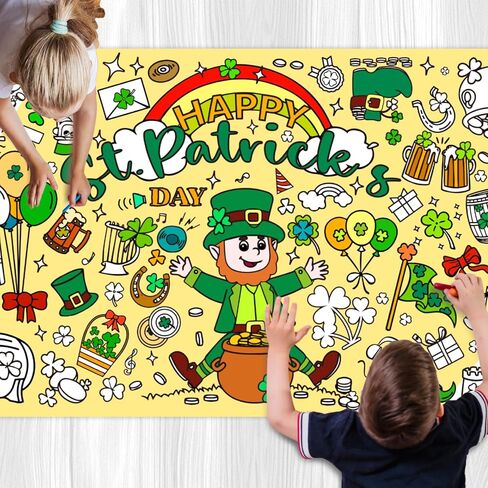 ملصق تلوين عيد القديس باتريك من Meagez، مقاس 30 × 72 بوصة، مفرش طاولة من الورق الجامبو، هدايا للأطفال، ديكورات الحفلات، الحرف اليدوية لعيد القديس باتريك للأطفال in Kuwait