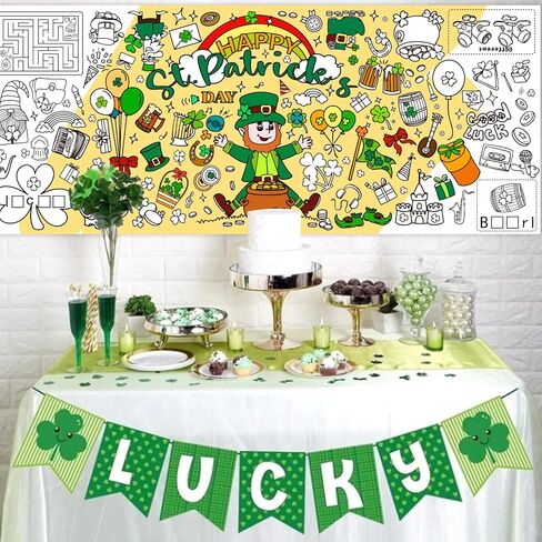 ملصق تلوين عيد القديس باتريك من Meagez، مقاس 30 × 72 بوصة، مفرش طاولة من الورق الجامبو، هدايا للأطفال، ديكورات الحفلات، الحرف اليدوية لعيد القديس باتريك للأطفال in Kuwait