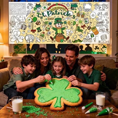 ملصق تلوين عيد القديس باتريك من Meagez، مقاس 30 × 72 بوصة، مفرش طاولة من الورق الجامبو، هدايا للأطفال، ديكورات الحفلات، الحرف اليدوية لعيد القديس باتريك للأطفال in Kuwait