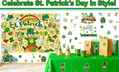 ملصق تلوين عيد القديس باتريك من Meagez، مقاس 30 × 72 بوصة، مفرش طاولة من الورق الجامبو، هدايا للأطفال، ديكورات الحفلات، الحرف اليدوية لعيد القديس باتريك للأطفال in Kuwait