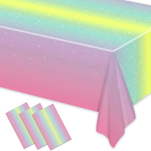 Pastel Rainbow Table Cloths 3-Pack - 86"x51" Plastic Princess Table Covers Rainbow Party Decorations for Girl Birthday, Baby Showers, Weddings in Saudi Arabia