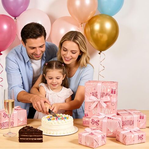 LAJPXKHY Birthday Wrapping Paper Roll, Pink Gift Wrapping Paper for Small & Medium Gifts, 17 Inch x 33 Feet, Birthday Party Gift Wrap in Saudi Arabia