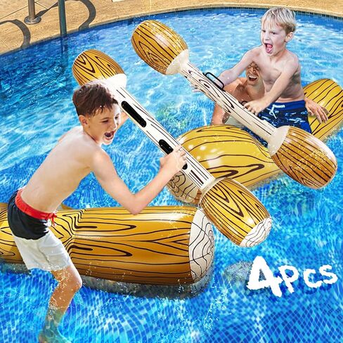 [Upgraded Log Rafts] 4 Pcs Jumbo Inflatable Battle Log Pool Game - 2 Players Inflatable Floating Toy for Kids Adults, Family Pool Fighting Float Row Toys for Pool Parties, Beach, Summer Outdoor Sports in Saudi Arabia