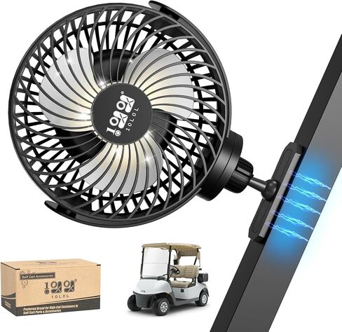 10L0L Magnetic Golf Cart Fan Rechargeable with Flexible Tripod Mount - 10000mAh Battery Operated Portable Fan 360° Rotatable Head, Fits for Yamaha/EZGO/Club Car Golf Cart with LED Light in Saudi Arabia