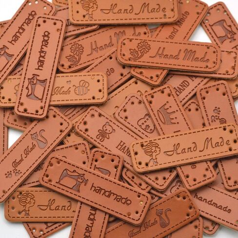 10pcs Handmade Labels Tags Clothes Garment PU Leather Hand Made Jeans Bags Shoes Craft Sewing Supplies (1) in Saudi Arabia