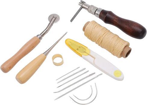 Leather Sewing Kit, Leather Art Tool Set for Repairing Coats, Tents, Mattresses, Ideal for Beginners and Experienced Users, Made of Steel and Wood in Saudi Arabia
