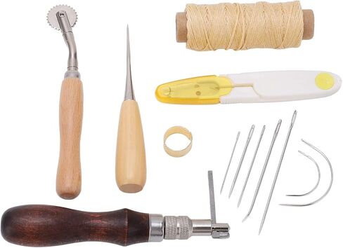 Leather Sewing Kit, Leather Art Tool Set for Repairing Coats, Tents, Mattresses, Ideal for Beginners and Experienced Users, Made of Steel and Wood in Saudi Arabia