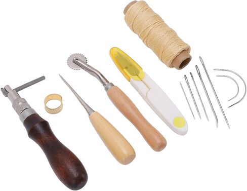 Leather Sewing Kit, Leather Art Tool Set for Repairing Coats, Tents, Mattresses, Ideal for Beginners and Experienced Users, Made of Steel and Wood in Saudi Arabia