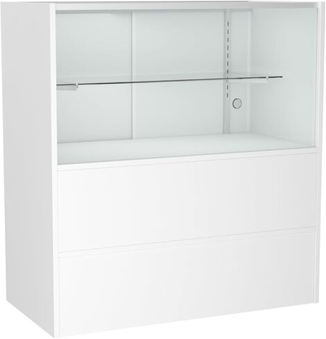 36" W x 18" D x 38" H - White Full View Retail Display Case, Illuminated Glass Display Cabinet with Adjustable Glass Shelves and Storage Space, Suitable for Retail and Collectible Display in Saudi Arabia