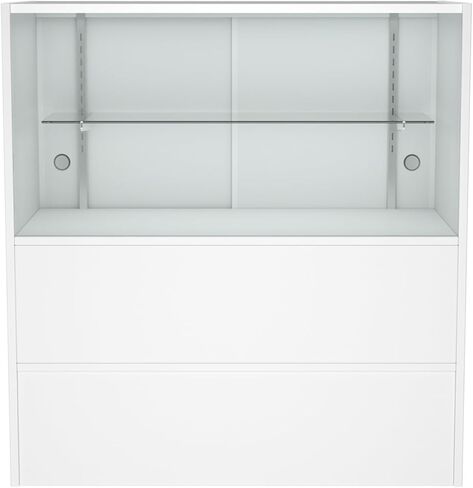 36" W x 18" D x 38" H - White Full View Retail Display Case, Illuminated Glass Display Cabinet with Adjustable Glass Shelves and Storage Space, Suitable for Retail and Collectible Display in Saudi Arabia