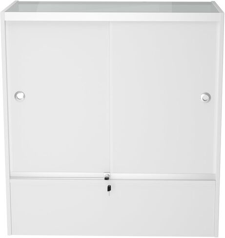 36" W x 18" D x 38" H - White Full View Retail Display Case, Illuminated Glass Display Cabinet with Adjustable Glass Shelves and Storage Space, Suitable for Retail and Collectible Display in Saudi Arabia