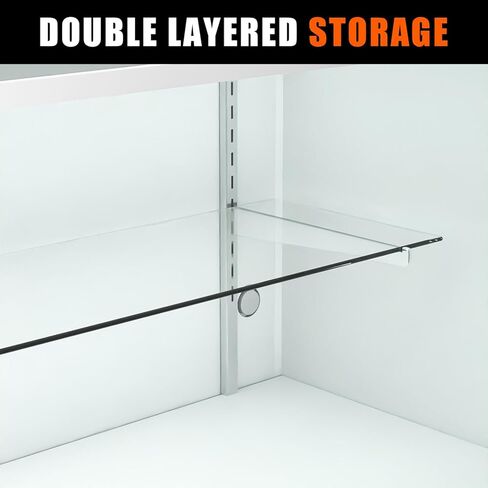 36" W x 18" D x 38" H - White Full View Retail Display Case, Illuminated Glass Display Cabinet with Adjustable Glass Shelves and Storage Space, Suitable for Retail and Collectible Display in Saudi Arabia