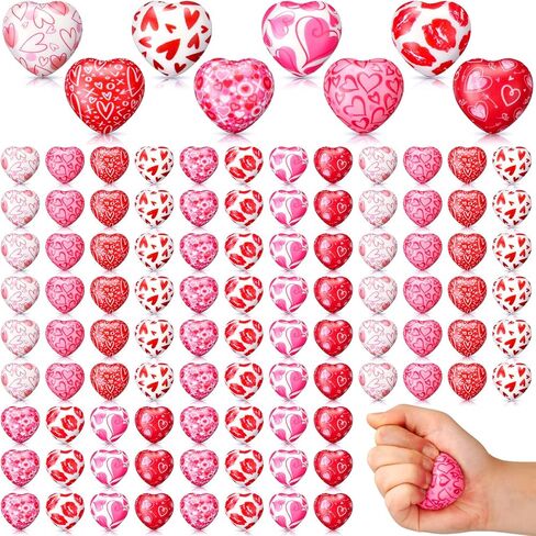 Honoson 108 Pcs Valentines Day Heart Stress Balls Jesus Loves You 1.57 Inch Mini Heart Stress Relief Balls Foam Ball Bulk for Valentine Party Gift Bag Fillers(Cute Style) in Saudi Arabia